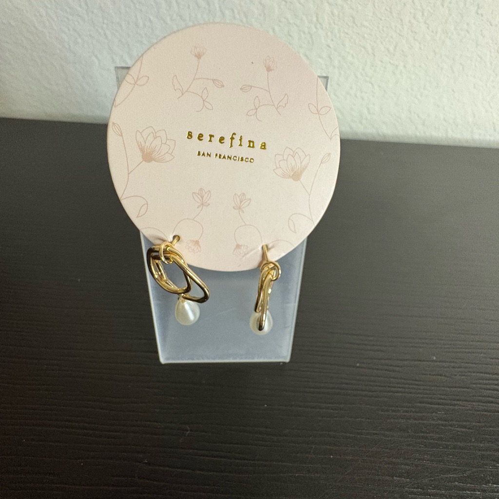 Serefina Drop Style Gold Tone Faux Pearls Dangling Earrings. New.